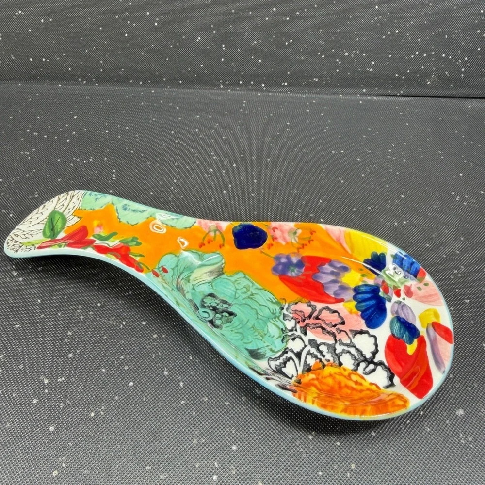 Anthropologie Abstract Floral Ceramic Spoon Rest Colorful Painterly Kitchen